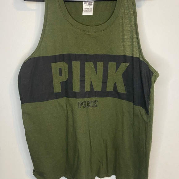 PINK Tops - PINK Olive Green Tank Top